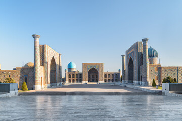 Awesome view of the Registan Square in Samarkand, Uzbekistan