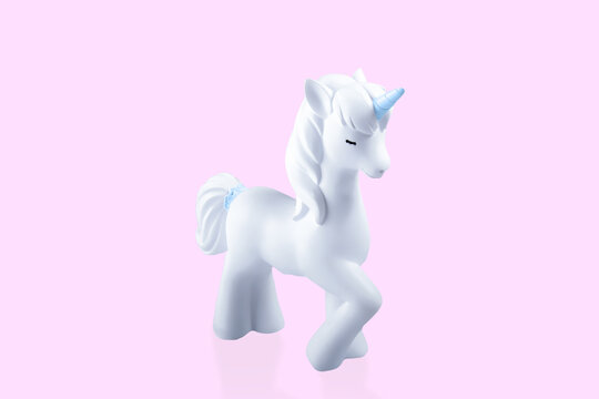 Unicorn with pastel pink background. Passionate love in the air. 