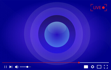 Multimedia video player with red wavy background, live streaming cover, vector illustration