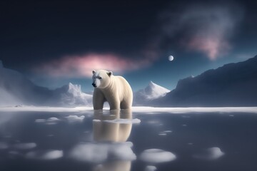 Un ours polaire qui marche dans la fonte des glaces - generative AI