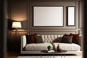 2 Frame mockup in modern classic living room interior background, 3D render, Generative AI