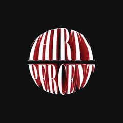 30% Thirty Percent Discount Off 3D Spherical Circular Red Black Numeric Letter Abstract Font Typography Creative Initial Vector