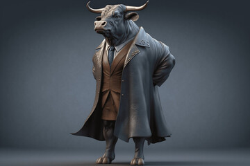 Portrait of a Cow/Cattle/Bull in Black Royal Business Suit, Ai Generative