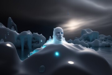 Un visage d'homme glacée dans un environnement glacial - generative AI