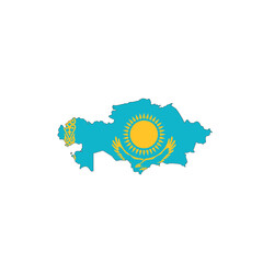 Kazakhstan national flag in a shape of country map