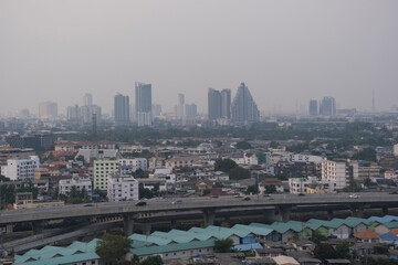evening time view of air pollution over Bangkok Thailand, PM2.5, February2023 - 567680785
