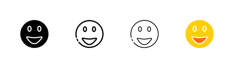 Emoticon set icon. Laughter, smile, happy, sticker, joy, happiness, humor, joke, emotion, feeling, emoji. Mood concept. Vector icon in line, black and colorful style on white background
