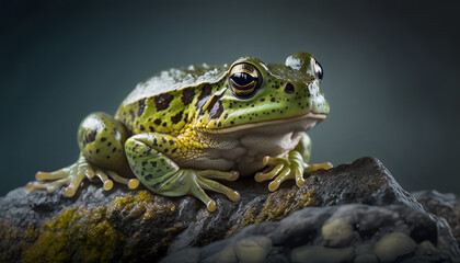 Fototapeta premium Frog sitting on rock and has been in rain amazing animal photography in nature