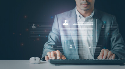 Human resources and management concept. check resumes, Screen employee information, and job applicants, Employees must complete the online survey form, answer the test questions, Employment Concept