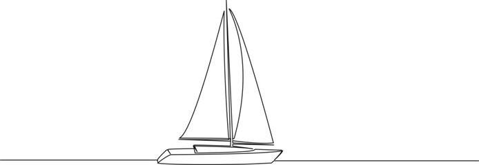 Fototapeta na wymiar continuous single line drawing of sailboat on water, line art vector illustration