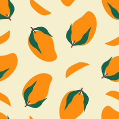 Sewing fabric with Mango fruit hand drawn vector illustration in flat ...