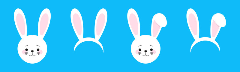 Rabbit easter flat poster on white background. Easter bunny cute and ears mask for banner design. Vector illustration.