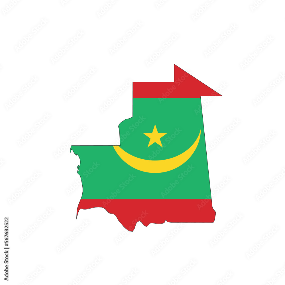 Wall mural mauritania national flag in a shape of country map - Wall murals
