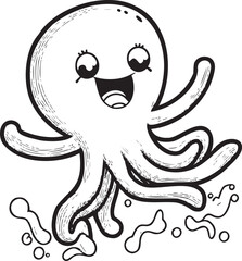 Happy Doodle squid jumping in the air