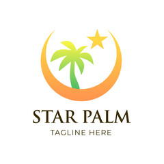 Combination of Palm tree, Moon, and Star Logo, Vector Logo Template