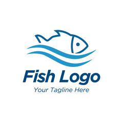Fish in water Logo design vector template. Seafood restaurant shop store Logotype concept icon.
