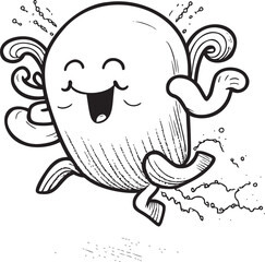 Happy Doodle squid jumping in the air