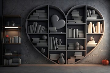 Heart shaped bookcase modern wallart created with AI