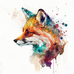 Fox in bright colors, watercolor- generated by Generative AI