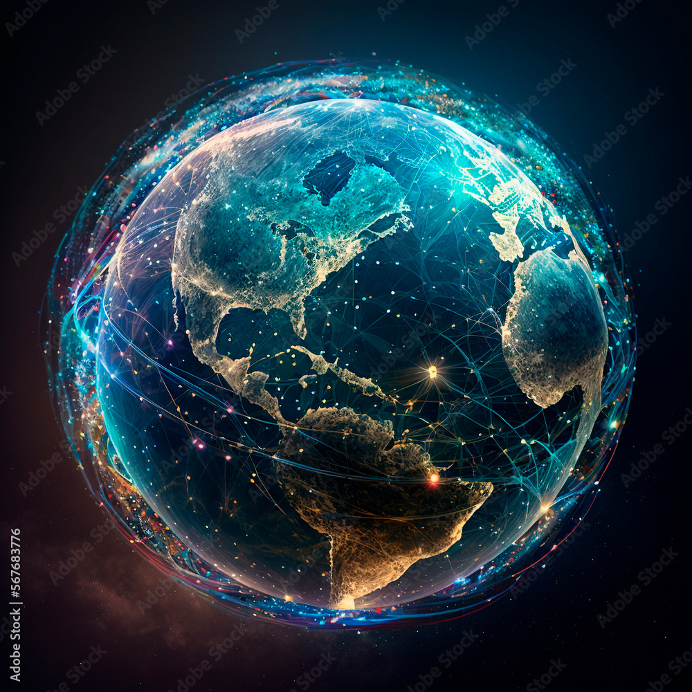 Wall mural illustration of globally digital connected network generative ai