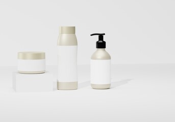 3d render three jars on a white background, advertising cosmetics, soaps, creams. Skin care