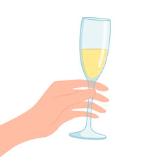 Hand holds a glass of champagne. Illustration on transparent background