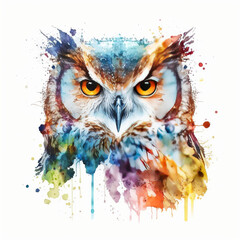 Owl in bright colors, watercolor- generated by Generative AI