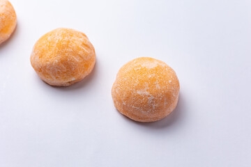 Delicious mochi on a white background, close-up. Traditional Japanese dessert
