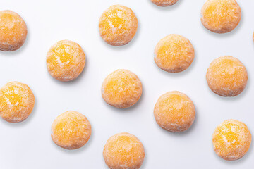 Delicious mochi on a white background, close-up. Traditional Japanese dessert
