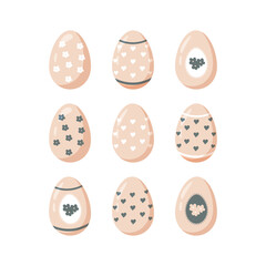 Set of easter eggs with beautiful drawings. Happy Easter.