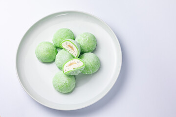 Delicious mochi on a white background, close-up. Traditional Japanese dessert

