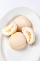 Delicious mochi on a white background, close-up. Traditional Japanese dessert
