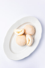 Delicious mochi on a white background, close-up. Traditional Japanese dessert
