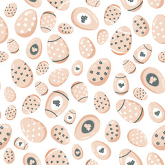 Vector seamless pattern of a color eggs. Illustration of easter decorative eggs background textile or wrapping. Traditional easter ornament. Happy easter. Hand-drawn. Vector illustration.