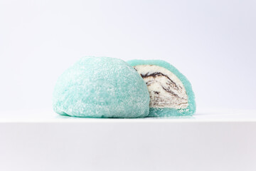 Delicious mochi on a white background, close-up. Traditional Japanese dessert

