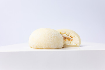 Delicious mochi on a white background, close-up. Traditional Japanese dessert

