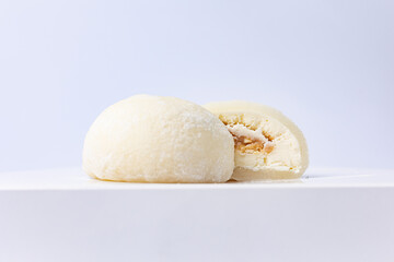 Delicious mochi on a white background, close-up. Traditional Japanese dessert
