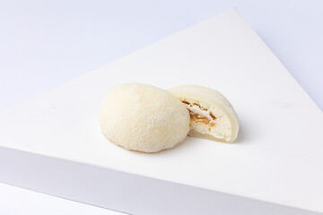 Delicious mochi on a white background, close-up. Traditional Japanese dessert
