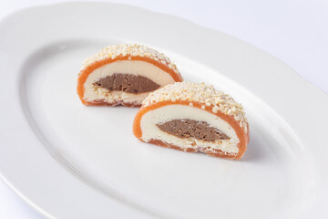 Delicious mochi on a white background, close-up. Traditional Japanese dessert
