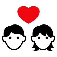 Día de San Valentín. Símbolo familia. Silueta de corazón con cabezas de hombre y mujer