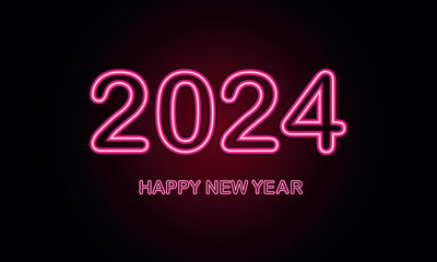 Happy new year 2024. Neon letters on a dark background