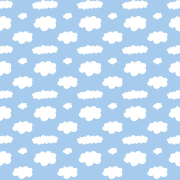 seamless vector pattern with clouds on blue background , cloudy sky pattern