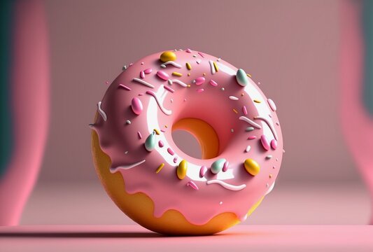 3d pink minimalistic donut with sprinkles