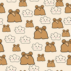 Vector cute brown bear seamless pattern