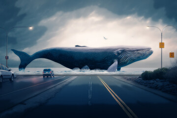 Fototapeta na wymiar Whale in the middle of the road