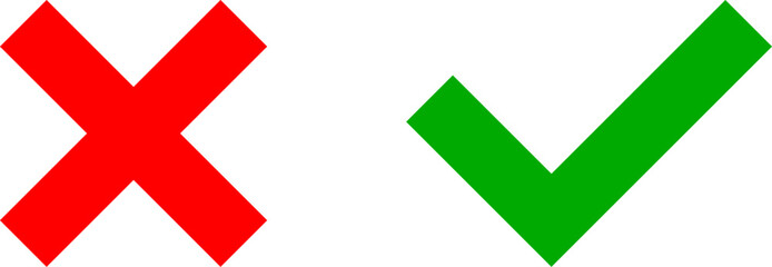 Obraz premium Yes and No or Right and Wrong or Approved and Declined Icons with Green Check Mark and Red X Sign. Vector Image. 