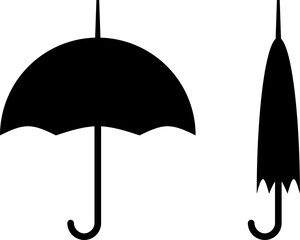 Simple Black Open and Closed Classic Umbrella Icon Set. Vector Image.