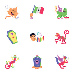 Set of Trendy Mexican Event Flat Stickers 

