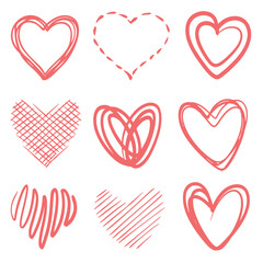 A set of pink hearts. A symbol of love. Illustration highlighted on a white background