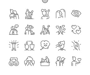Empathy. Practice mindfulness. Hug friendship, understanding. Self confidence. Exchange emotions. Pixel Perfect Vector Thin Line Icons. Simple Minimal Pictogram